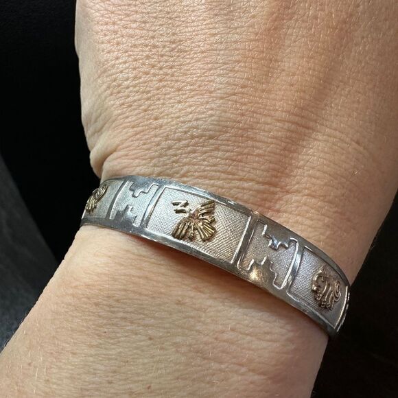 Unbelievable Sterling silver and 14kt yellow gold accent cuff bracelet! - Picture 8 of 10